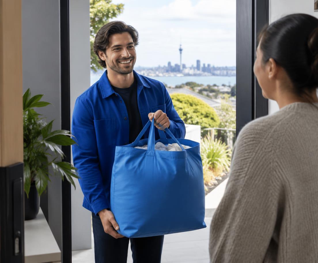 Laundry pickup and delivery at an Auckland home